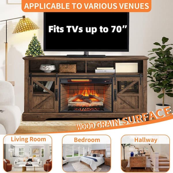 ToolCat 60 in. Freestanding Electric Fireplace TV Stand in Brown