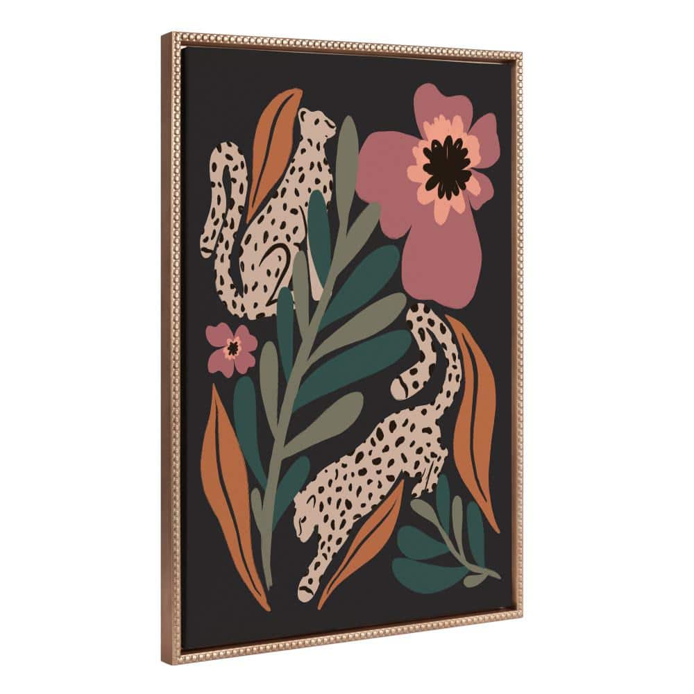 23"x33" Gold Framed Colorful Animal and Plant Canvas Print