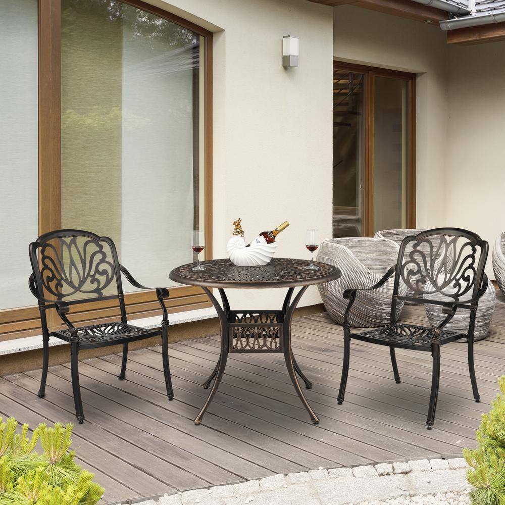 Bronze Round Cast Aluminum Outdoor Dining Table