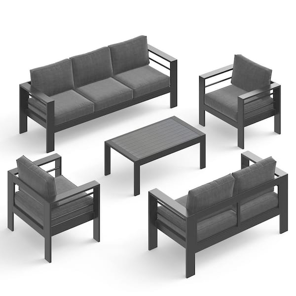 5-Piece Aluminum Patio Conversation Set with Gray Cushion