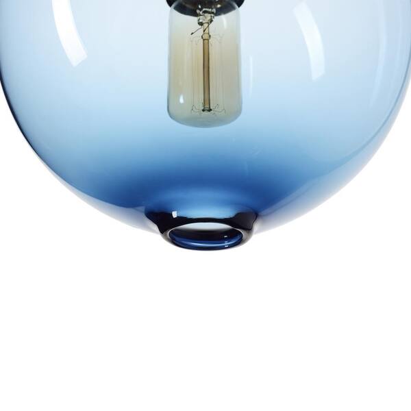 Casamotion Zurich 8 in. W x 17 in. H 1-Light Brass Hand Blown Glass Pendant Light with Blue Glass Shade