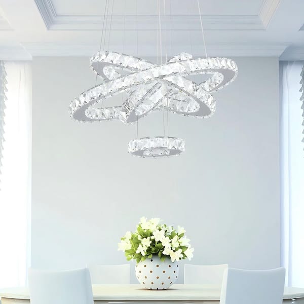 Maxax Jefferson 4-Light 17.7 in. Integrated LED Chrome Crystal Traditional Circle Dimmable Chandeliers Living Foyer Lighting