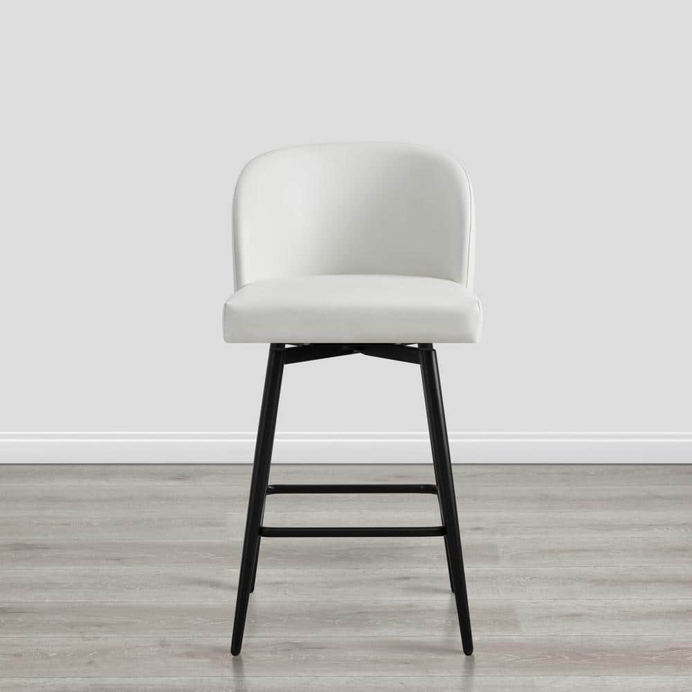White Upholstered Swivel Counter Stools with Iron Legs, Set of 2