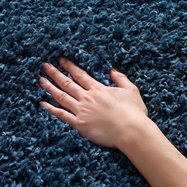 August Shag Navy 4 ft. x 4 ft. Solid Square Area Rug