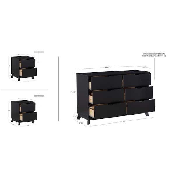 Linon Home Decor Pheba Black 48.6 2 in. W 6-Drawer Dresser and 2 (2-drawer)  Nightstand (Set of 2) THD04898 - The Home Depot
