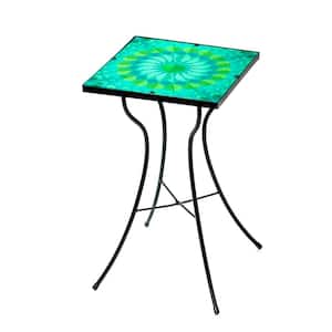 19 in. Leaf Design Glass and Metal Outdoor Side Table