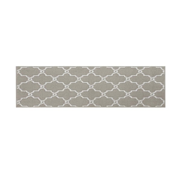 Jean Pierre Light Grey and White 26 in. x 72 in. Washable Non-Skid Geometric Runner Rug