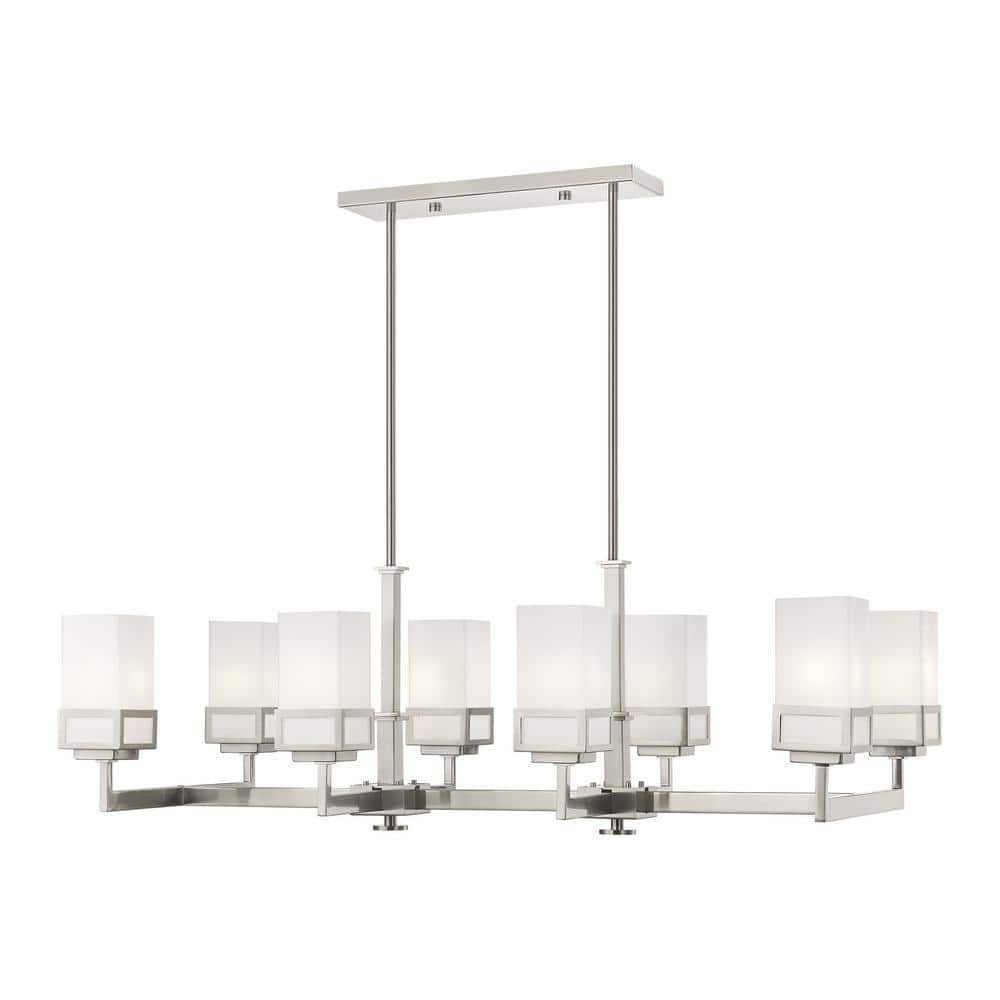 Elegant Harding 8-Light Linear Chandelier with Satin Opal White Glass