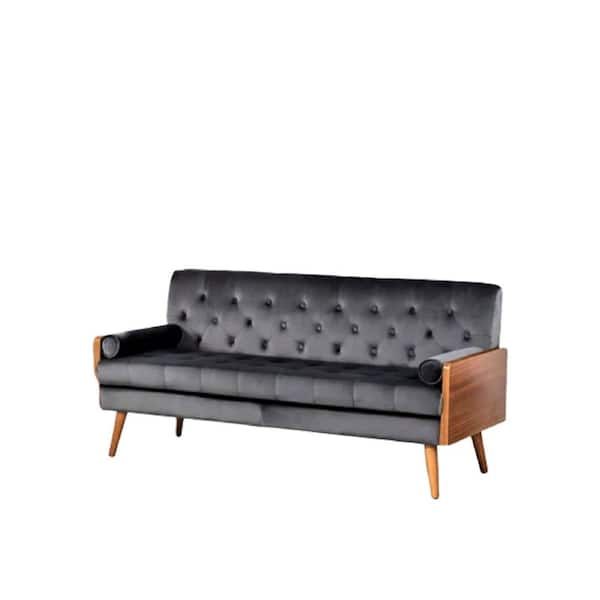 US Pride Furniture Christie 68.5 in. Grey Velvet 3-Seats Lawson Sofa with Square Arms