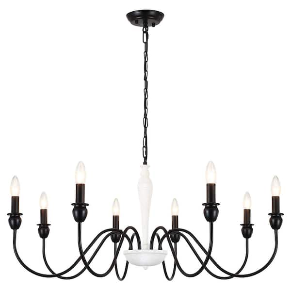 ADSENSTY 8-Light Black/White Farmhouse Traditional Empire Candle-Style Chandeliers for Kitchen Island with No Bulbs Included