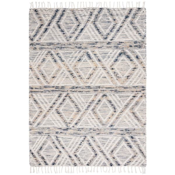 Natura 8 ft. x 10 ft. Ivory/Blue Diamond Striped Abstract Area Rug