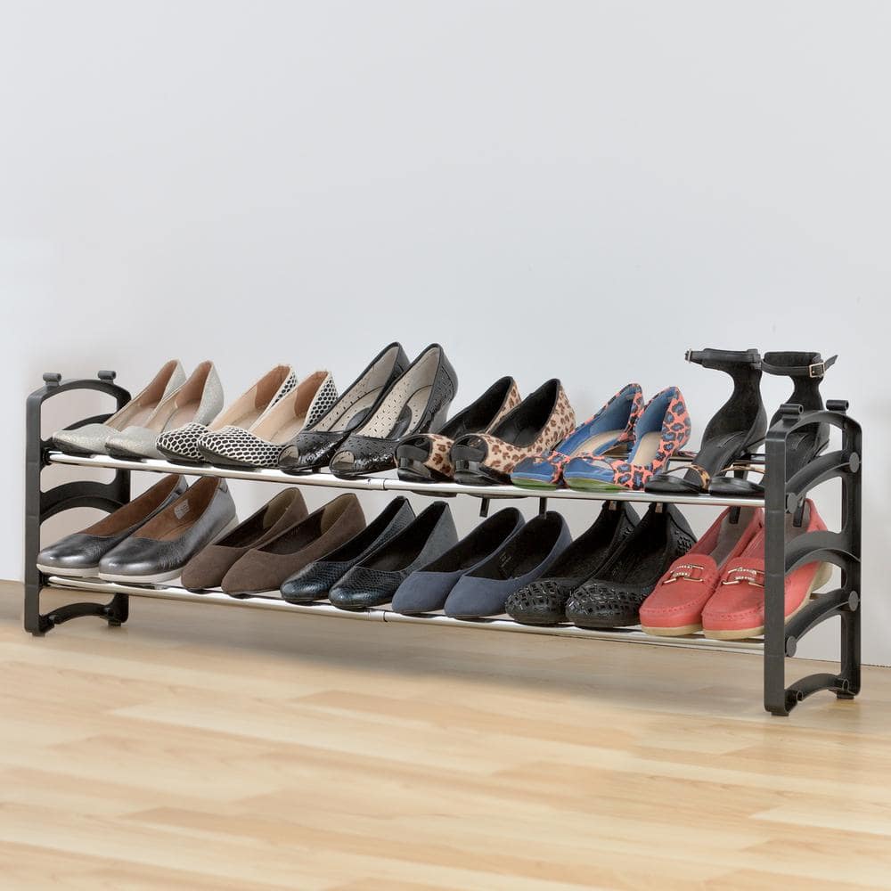 Black and Silver 4-Tier Expandable Stackable Shoe Rack