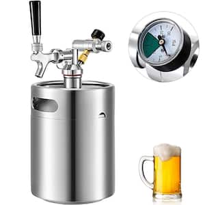 169 oz. Pressurized Growler Portable Stainless Steel Beer Mini Keg with Adjustable Pressure Regulator for Home, Silver