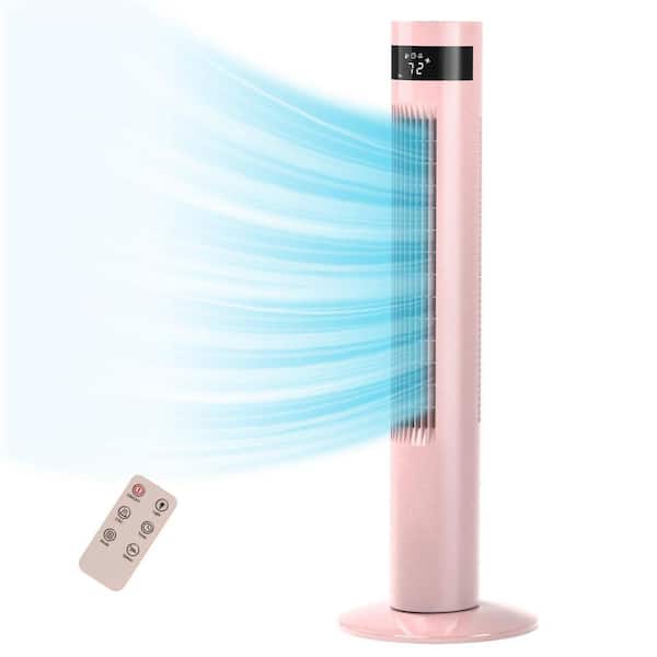 11.81 in. Portable Tower Fan 3 Speeds Wind Modes Remote Control Standing Bladeless Floor Fans 36 in. Tall in Pink