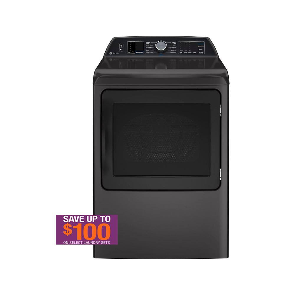 GE Profile Profile 7.4 cu. ft. Smart Gas Dryer in Diamond Gray with Steam, Sanitize Cycle and Sensor Dry, ENERGY STAR