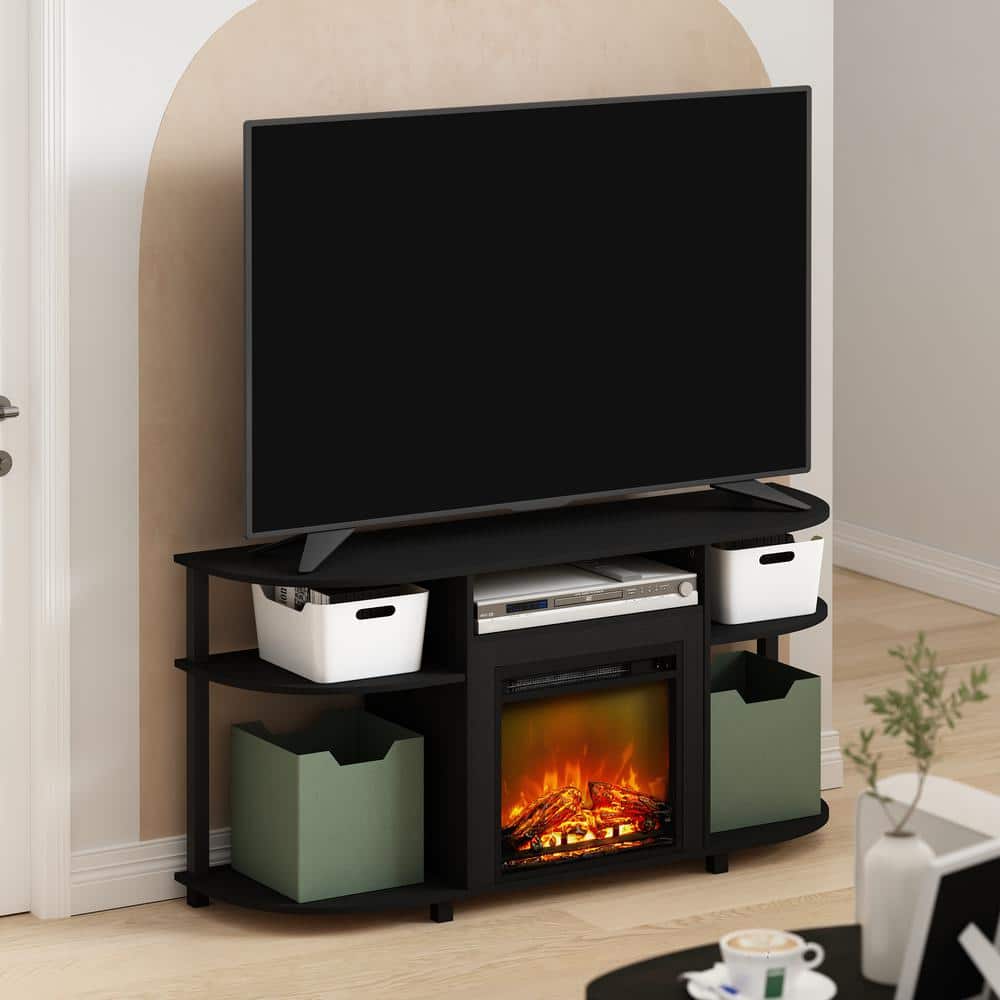 Furinno Jensen Open 47.27 in. Freestanding Wood Electric Fireplace TV Stand in Americano