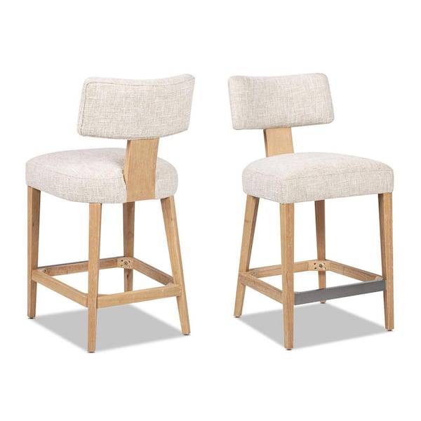 Jennifer Taylor 27 in. Chenille Upholstered Set of 2 Counter Height Bar Stools in Travertine Beige