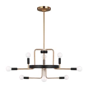 Royce 9-Light Black and Satin Brass Contemporary Dimmable Indoor/Outdoor Chandelier