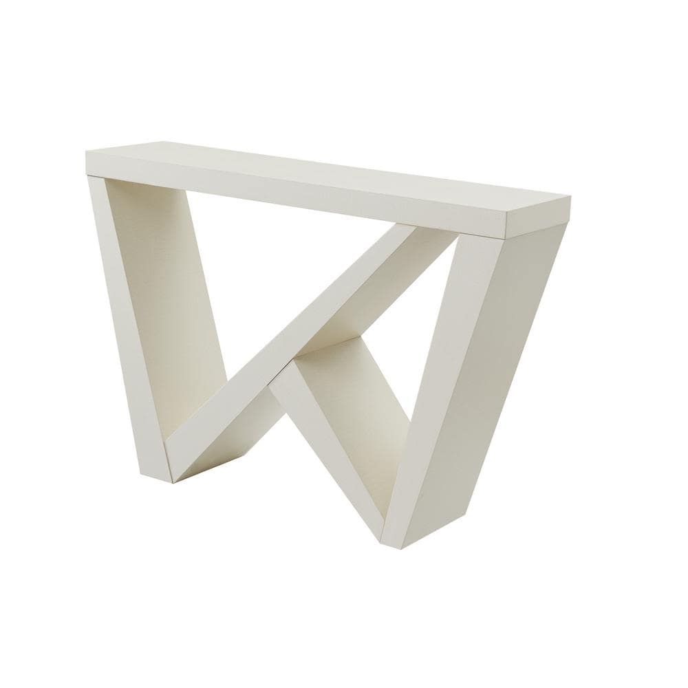 Cream Weave Modern Rectangular Console Table with Geometric Design