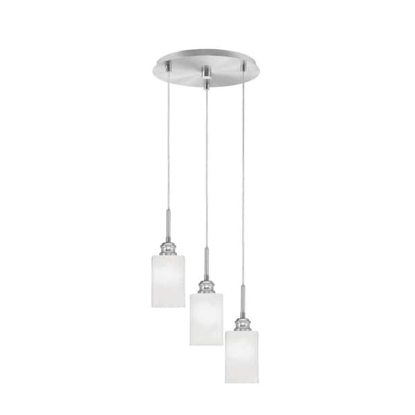 Unbranded Albany 60-Watt 12 in. 3-Light Brushed Nickel Cord Pendant Light White Marble Glass Shade