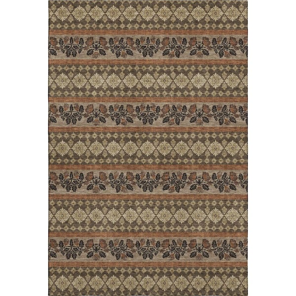 Mayfield Premium Machine Washable Abstract AMF2465 Chocolate 8 ft. x 10 ft. Area Rug
