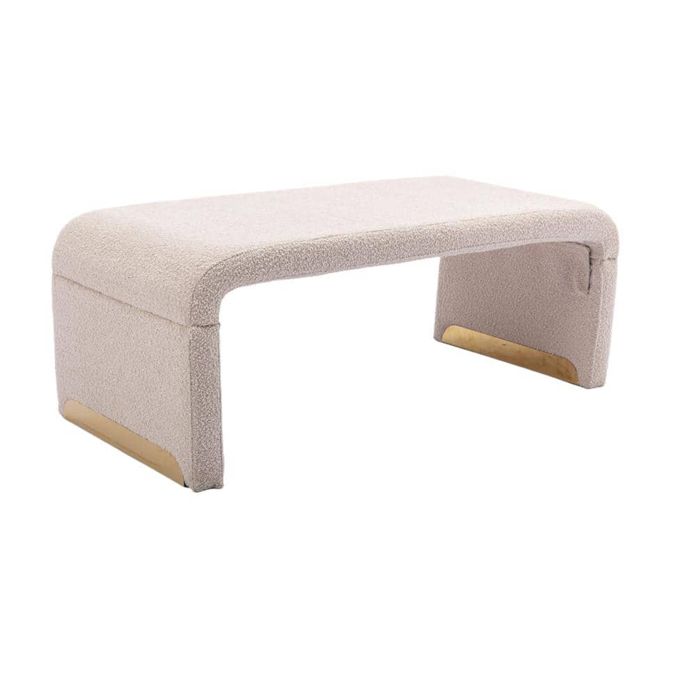 URTR Beige Boucle Fabric Bedroom Bench Shoe Bench With Gold Metal Legs ...