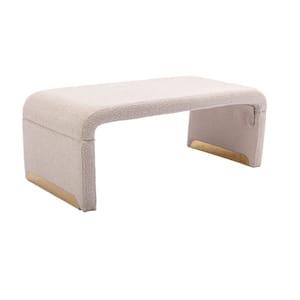 Beige Boucle Fabric Bedroom Bench Shoe Bench With Gold Metal Legs, Upholstered Ottoman Footstool (16,14 X43,31X19,69)