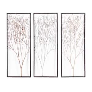 Metal Black Branch Tree Wall Decor with Black Frame (Set of 3)