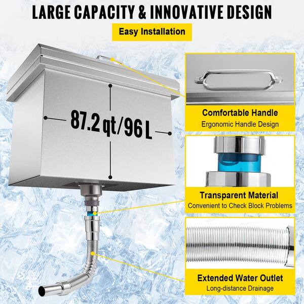 Sunstone 28-Inch Drop-In Ice Bin Cooler with Stainless Lid & Dual Dividers