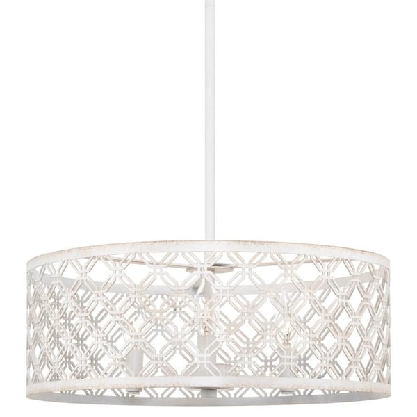 Kira Home Odessa 60-Watt 3-Light Antique White Modern Chandelier with Antique White Shade, No Bulb Included