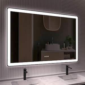 60 in. W x 40 in. H Rectangular Framed LED Anti-Fog Wall Bathroom Vanity Mirror in Black with Backlit and Front Light