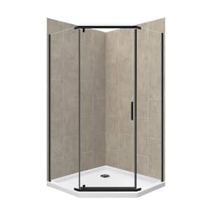 Cove 38 in. L x 38 in. W x 78 in. H 3-Piece Corner Drain Neo Angle Shower Stall Kit in Shale and Matte Black