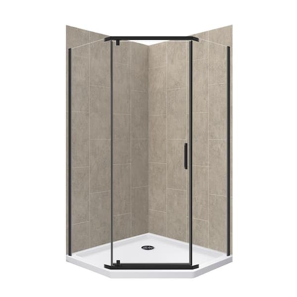 CRAFT + MAIN Cove 38 in. L x 38 in. W x 78 in. H 3-Piece Corner Drain Neo Angle Shower Stall Kit in Shale and Matte Black