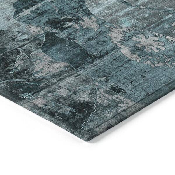 Teal and Gray 3 ft. x 5 ft. Woven Floral Rectangle Indoor/Outdoor Area Rug