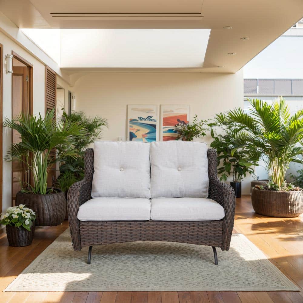 Arcline Brown PE Wicker Outdoor Loveseat with Beige Cushions and Glide Function price history on PriceWatchPro