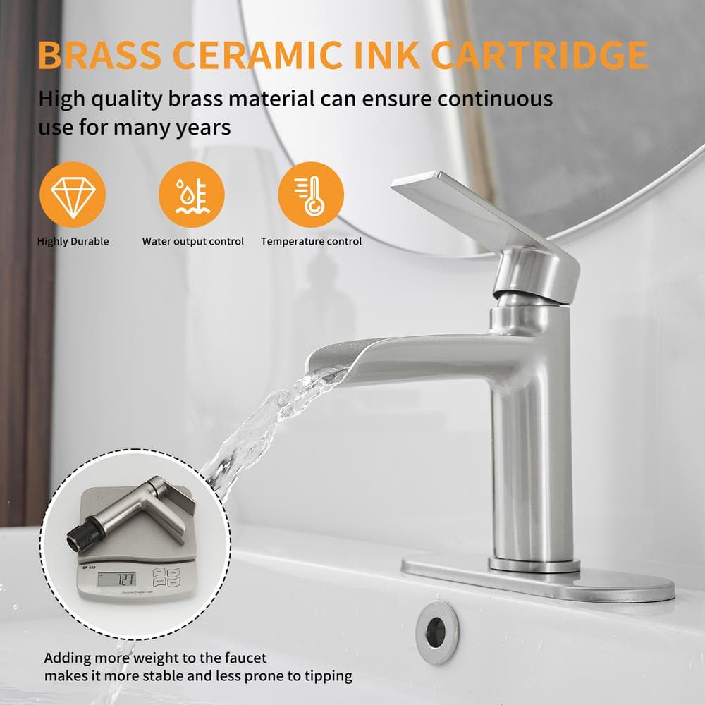 Brushed Nickel Single Handle Waterfall Bathroom Faucet