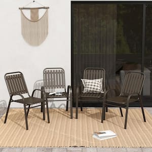 Brown Stackable Metal Outdoor Dining Chair Set of 4 with PP Backrest and Seat