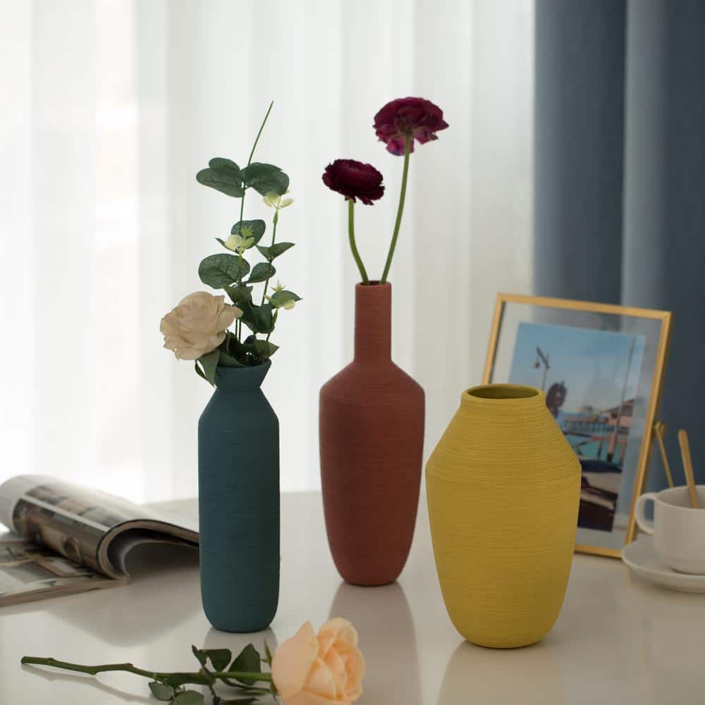 10 in. H Red Decorative Ceramic Urn Vase, Modern Style Centerpiece Table Va