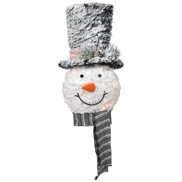 25 in. Lighted Snowman with Black Frosted Top Hat Christmas Tree Topper