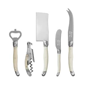5-Piece Cheese Knife and Barware Set French Home Laguiole Essential With Faux Ivory Handles