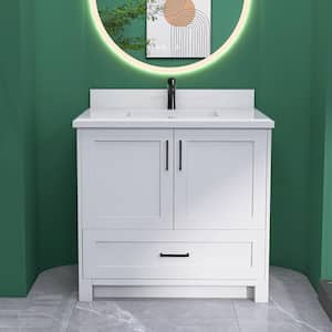 36 in. W x 22 in. D x 35 in. H Single Sink Freestanding Bath Vanity in White with Carrara White Marble Top and Basin