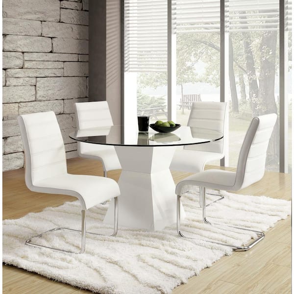 Alastore 45 in. Round White Glass Dining Table