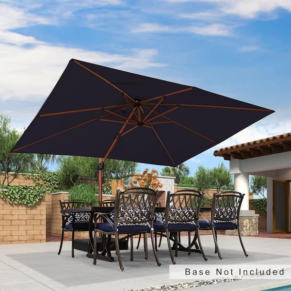 PURPLE LEAF 9 ft. x 12 ft. All-aluminum 360° Rotation Wood pattern Cantilever Outdoor Patio Umbrella in Navy Blue