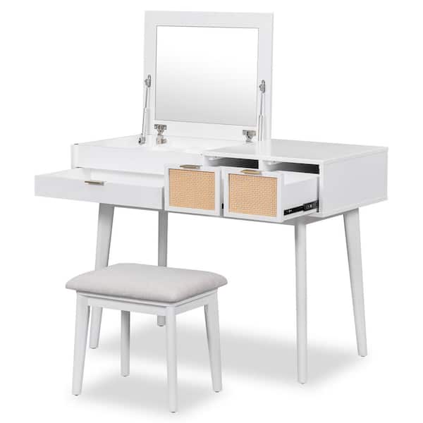 43.3 Modern Vanity Table Set With Flip-up Mirror, Led Lights And