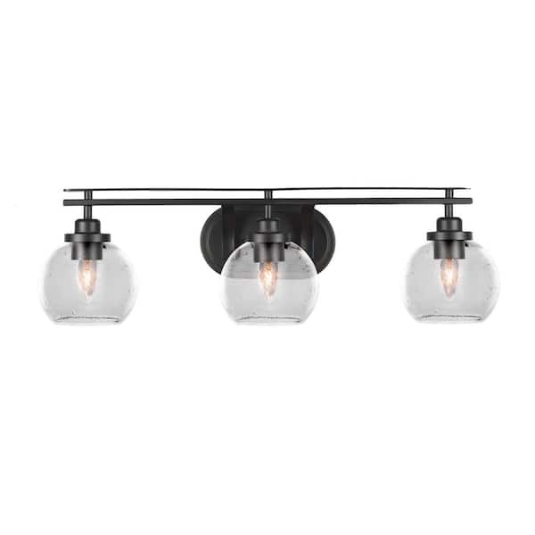 Unbranded Monroe 27.75 in. 3-Light Matte Black Vanity Light 5.75 in. Clear Bubble Glass Shade No Bulbs Included