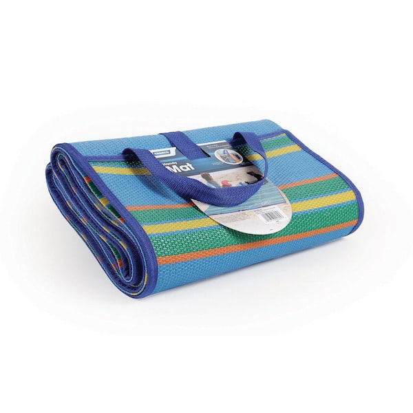 Camco Handy Mat 72" X 108" Outdoor Mat With Strap (Blue/Green)