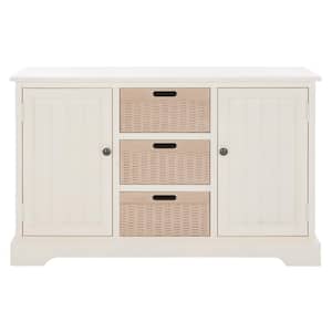 Landers 13.4 in. Distressed White/Natural Rectangle Wood Console Table with Drawer