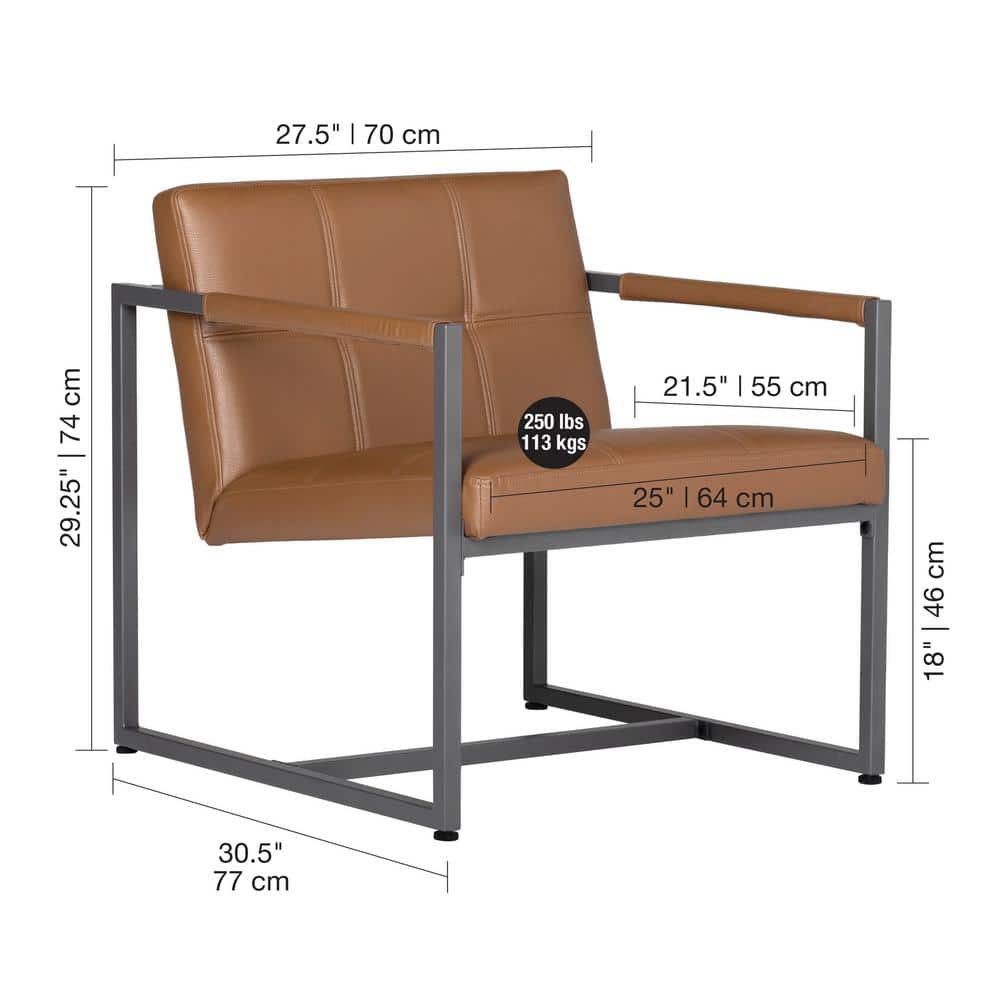 Caramel Leather Mid-Century Modern Metal Accent Chair