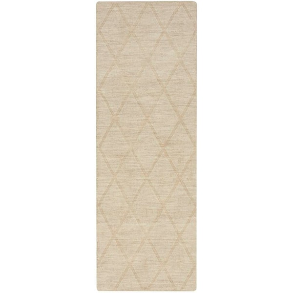 Wool Haven Beige 2 ft. x 6 ft. Diamond Contemporary Runner Area Rug