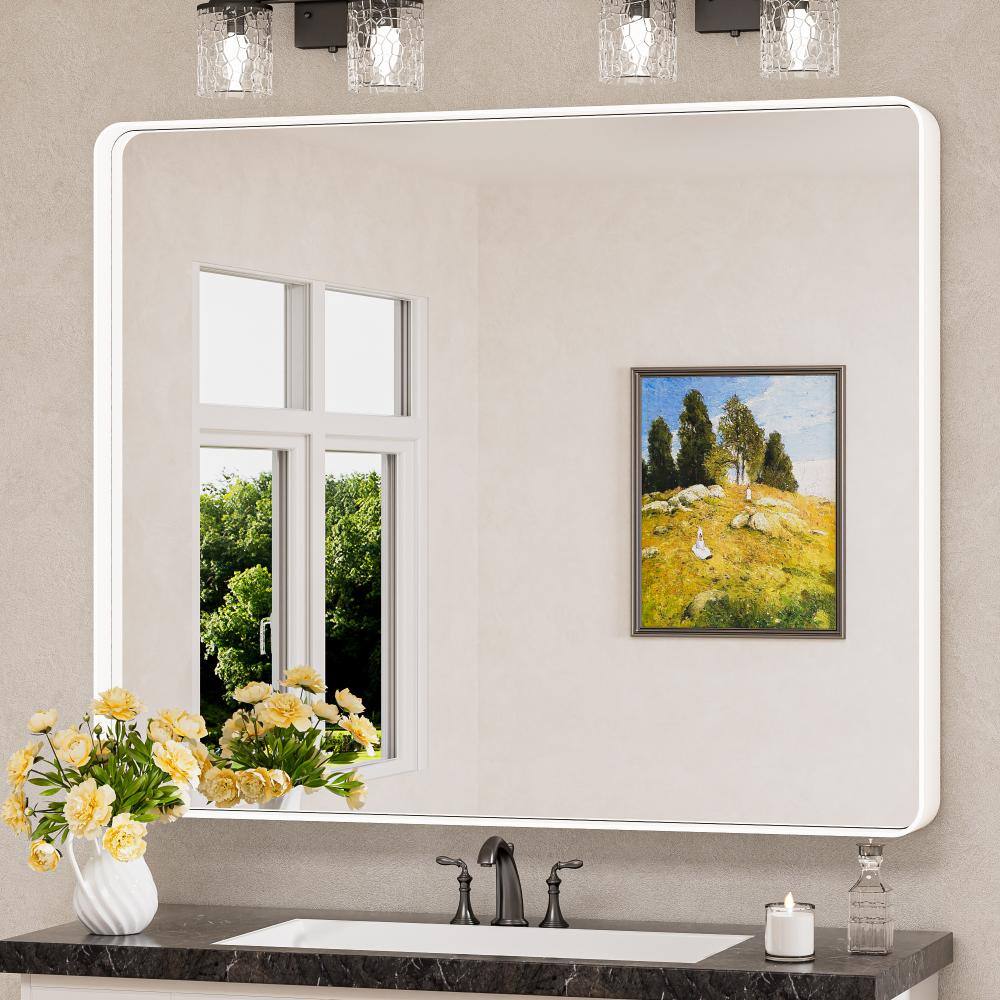 42 in. W x 36 in. H Modern Rectangular Aluminum Bathroom Mirrors for Over Sink Framed Bathroom Mirror in White price history on PriceWatchPro